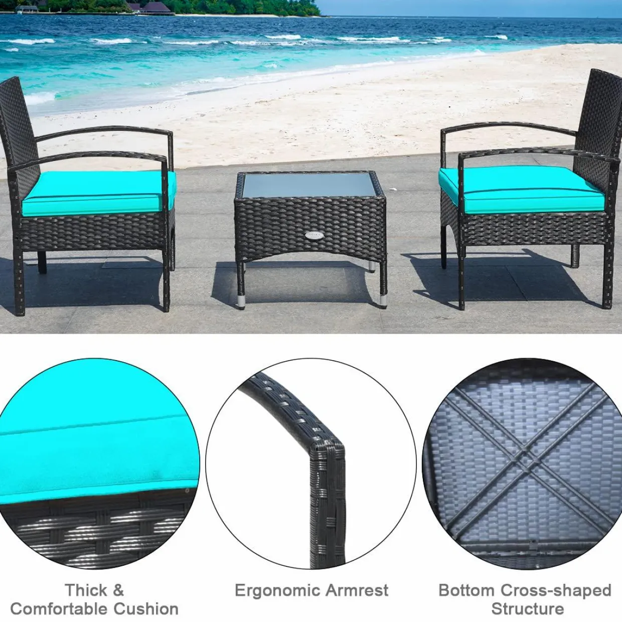 Tangkula 3 Pieces Patio Rattan Conversation Set