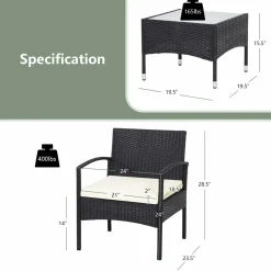 Tangkula 3 Pieces Patio Rattan Conversation Set