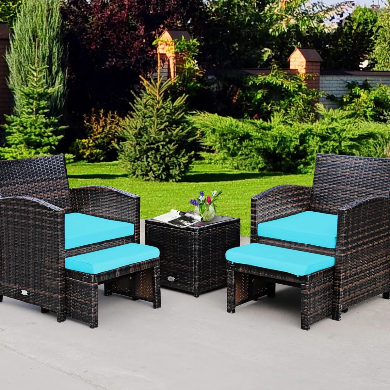 Tangkula 5 Pieces Patio Rattan Furniture Set, Outdoor Conversation Set