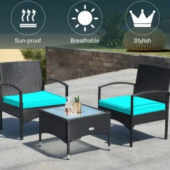 Tangkula 3 Pieces Patio Rattan Conversation Set