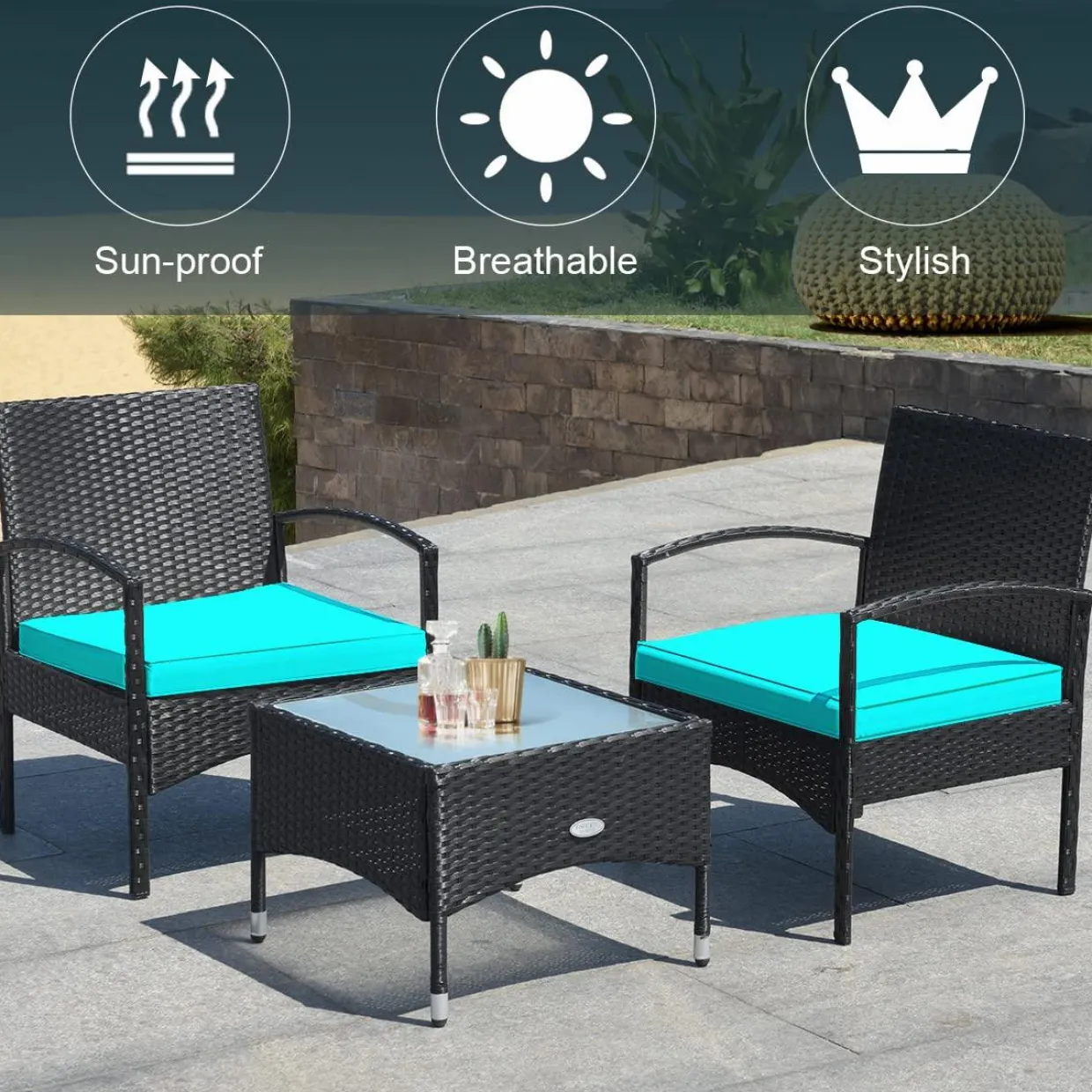 Tangkula 3 Pieces Patio Rattan Conversation Set