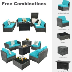 Tangkula 9 Pieces Patio Rattan Furniture Set, Patiojoy Sectional Sofa Set w/Storage Box, Coffee Table, Outdoor Wicker Conversation Set