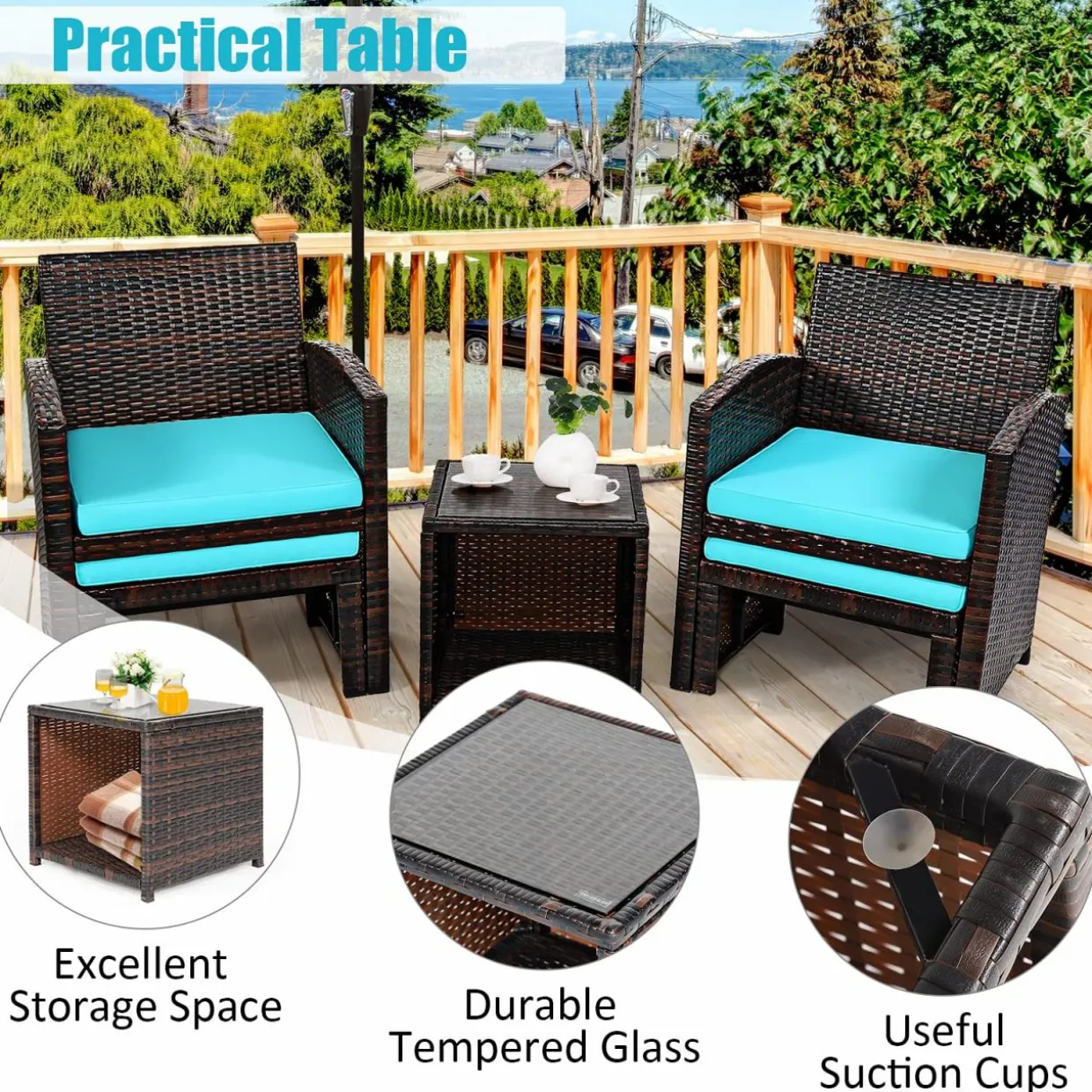 Tangkula 5 Pieces Patio Rattan Furniture Set, Outdoor Conversation Set