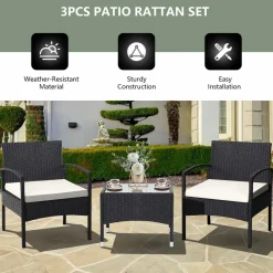 Tangkula 3 Pieces Patio Rattan Conversation Set