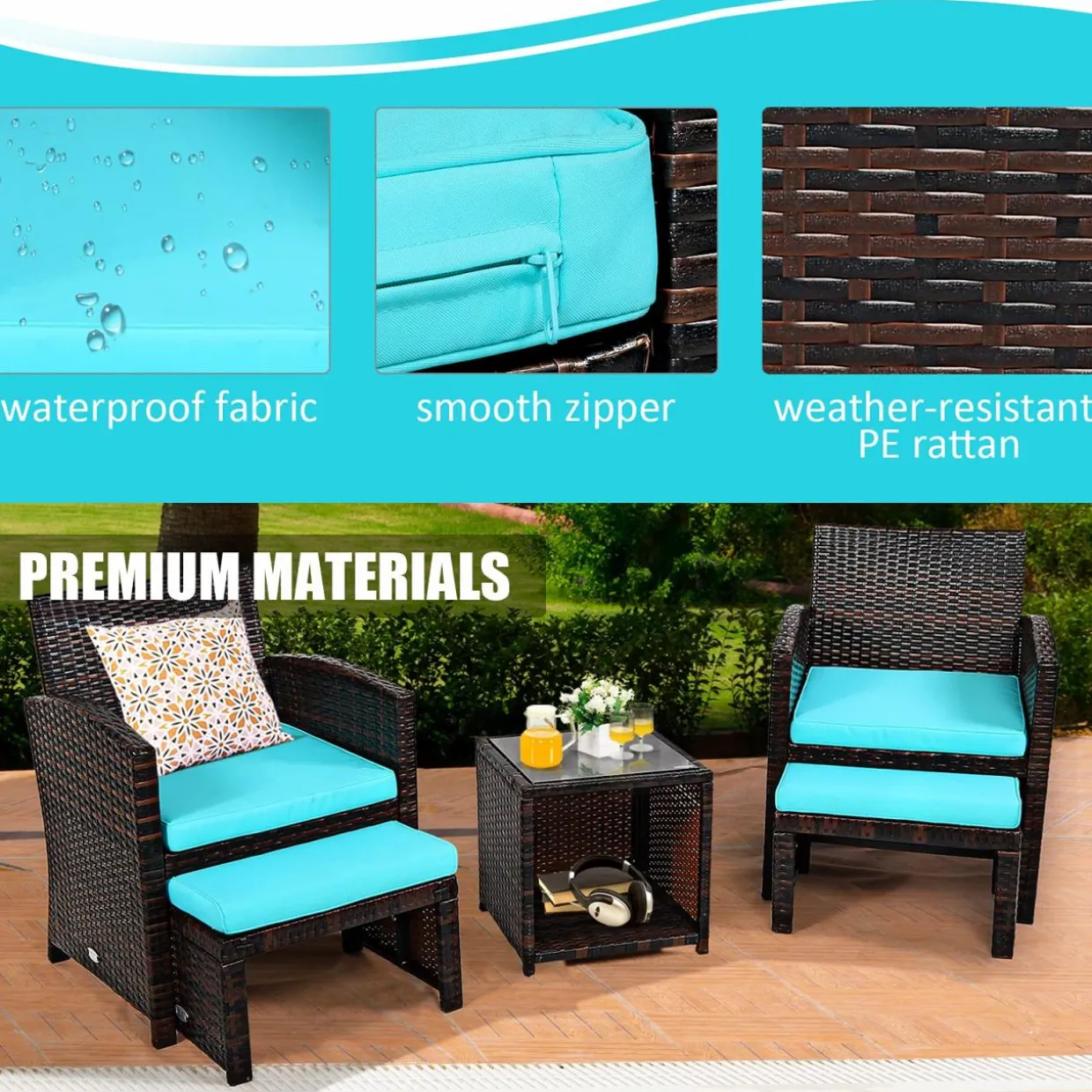 Tangkula 5 Pieces Patio Rattan Furniture Set, Outdoor Conversation Set