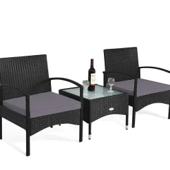 Tangkula 3 Pieces Patio Rattan Conversation Set