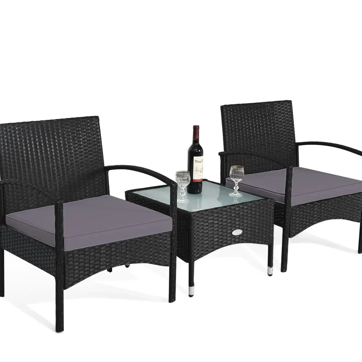 Tangkula 3 Pieces Patio Rattan Conversation Set