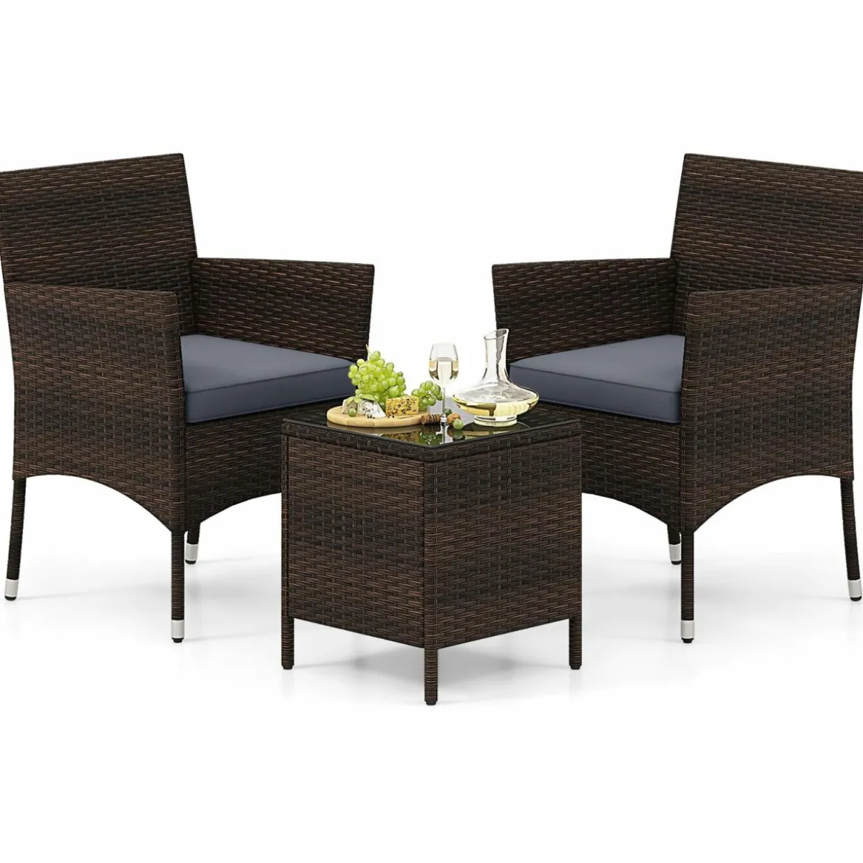 Tangkula 3 Pieces Patio Rattan Furniture Set, Outdoor Conversation Set with PE Wicker Armchairs