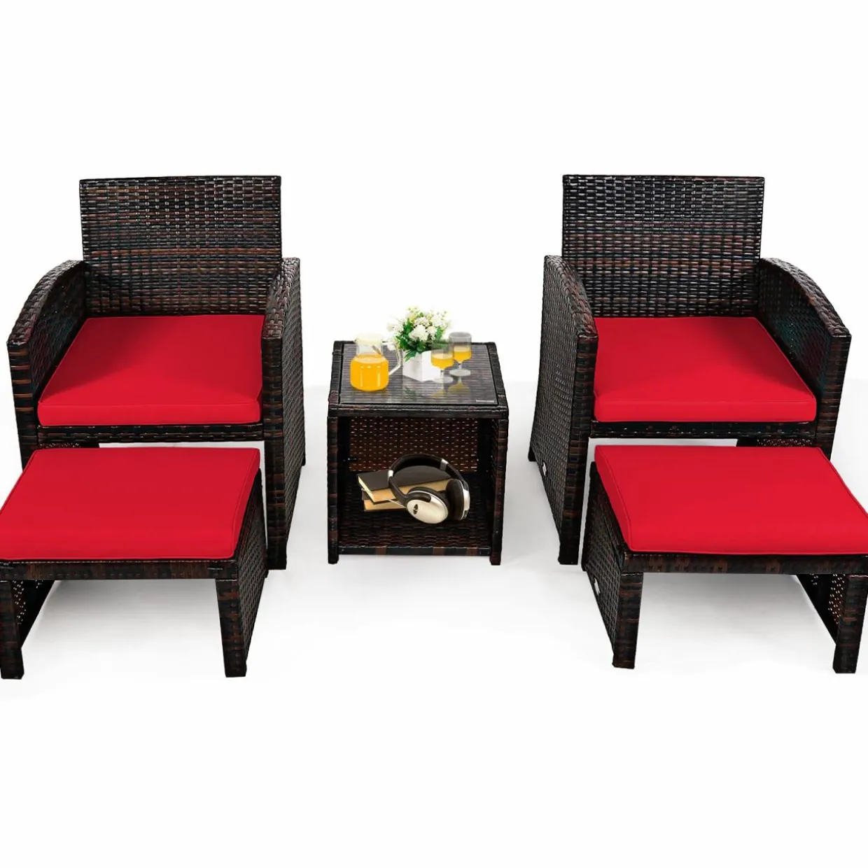 Tangkula 5 Pieces Patio Rattan Furniture Set, Outdoor Conversation Set