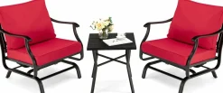 Tangkula 3 Pieces Patio Rocking Chair Set W/Coffee Table Set, Seat & Back Cushions Included (Red)