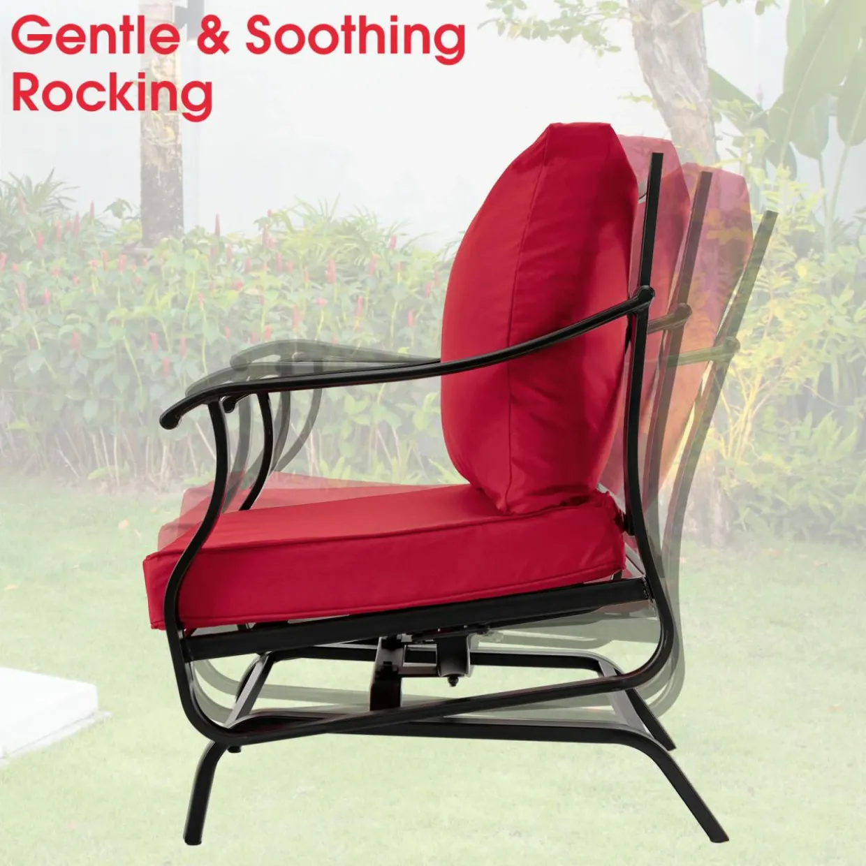Tangkula 3 Pieces Patio Rocking Chair Set W/Coffee Table Set, Seat & Back Cushions Included (Red)