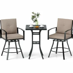 Tangkula 3 Pieces Patio Swivel Bar Set