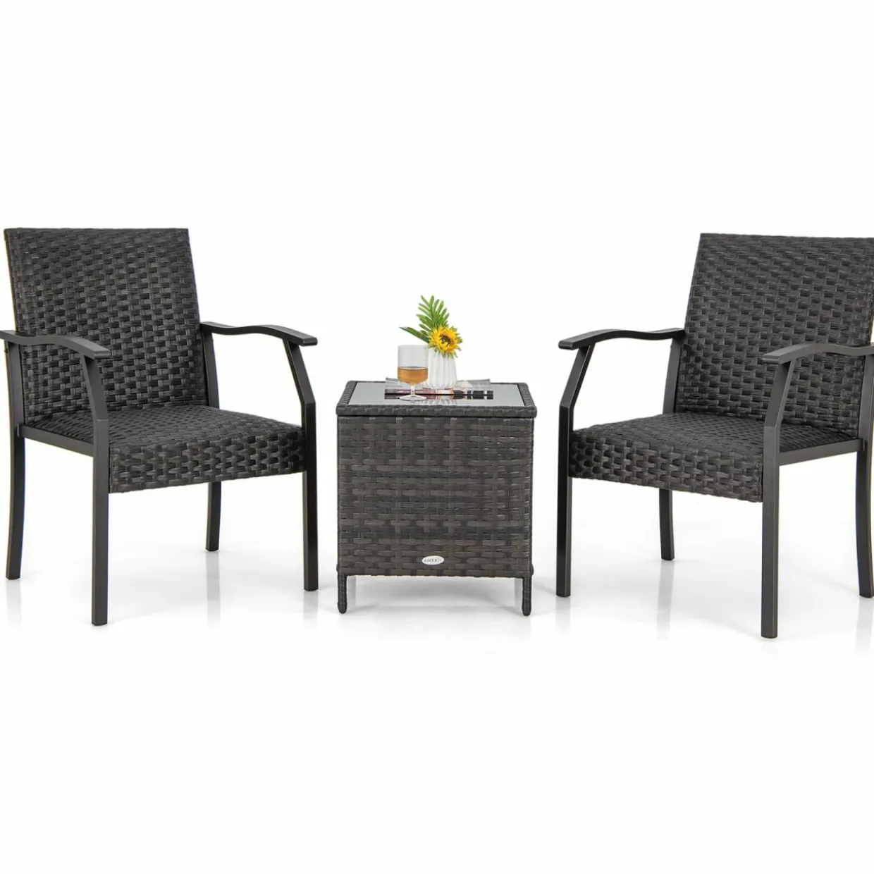 Tangkula 3 Pieces Patio Wicker Chair Set, Waterproof All Weahter Heavy Duty Outdoor Conversation Set