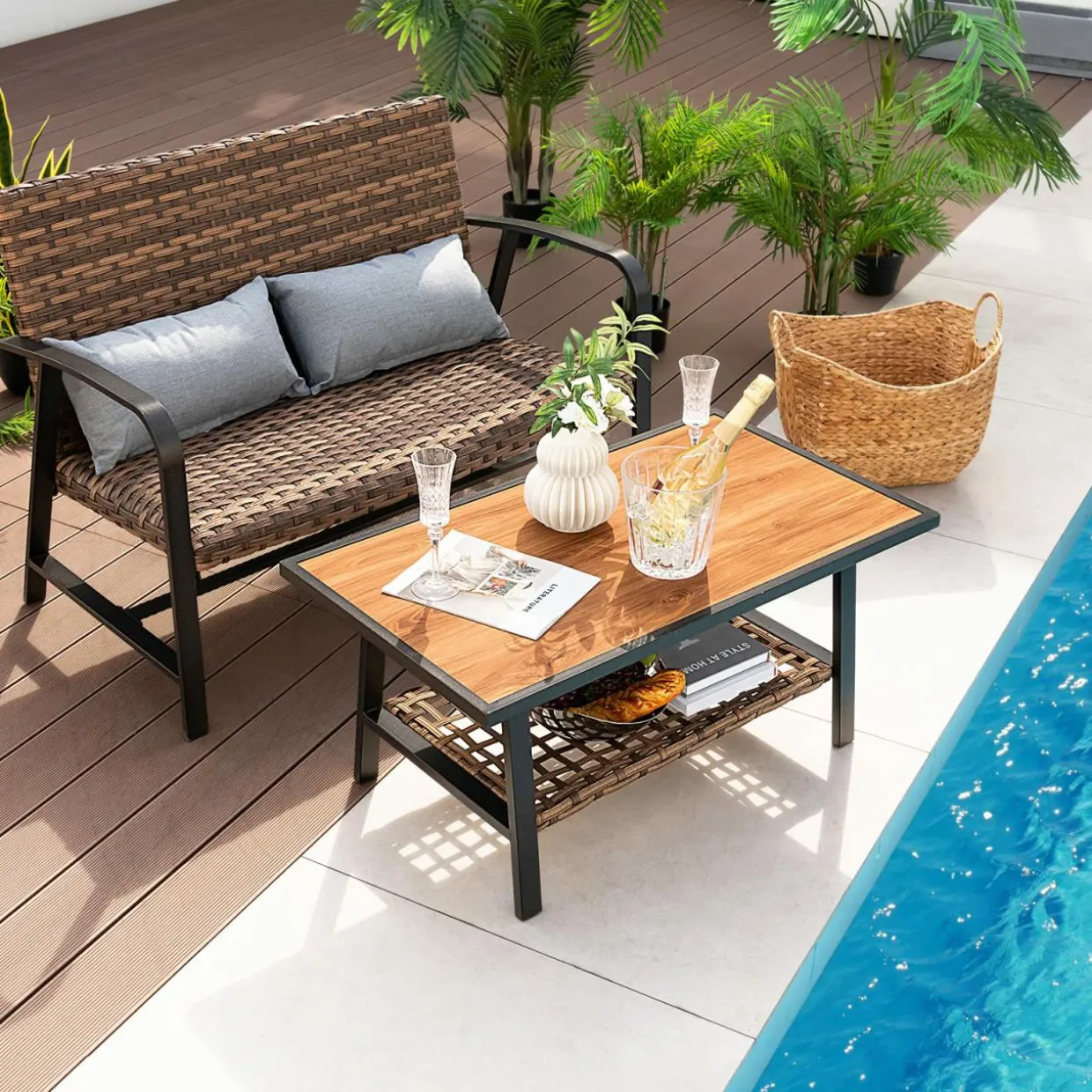 Tangkula 2 Pieces Patio Wicker Furniture Set with 4D Air Fiber Cushion