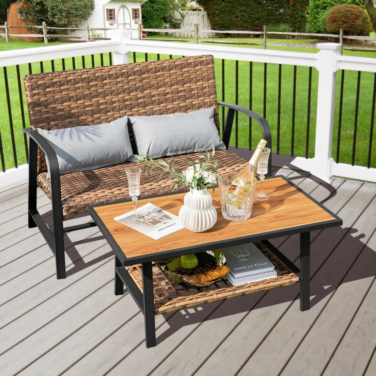 Tangkula 2 Pieces Patio Wicker Furniture Set with 4D Air Fiber Cushion