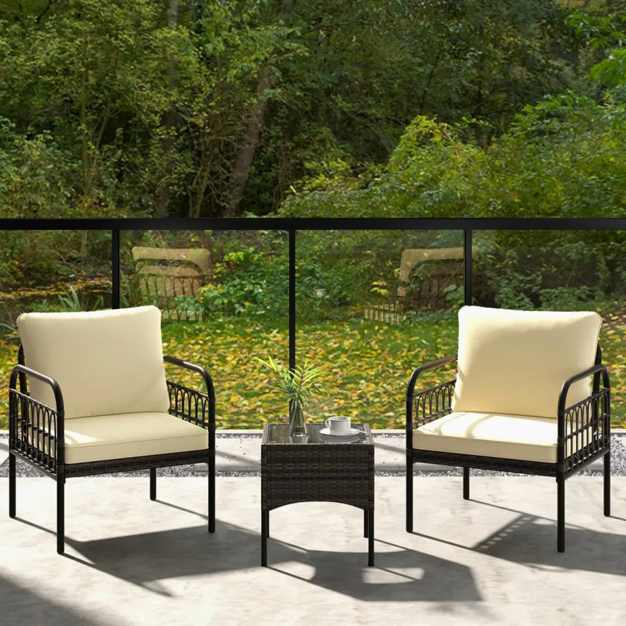 Tangkula 3 Pieces Patio Wicker Furniture Set, Outdoor Conversation Bistro Set