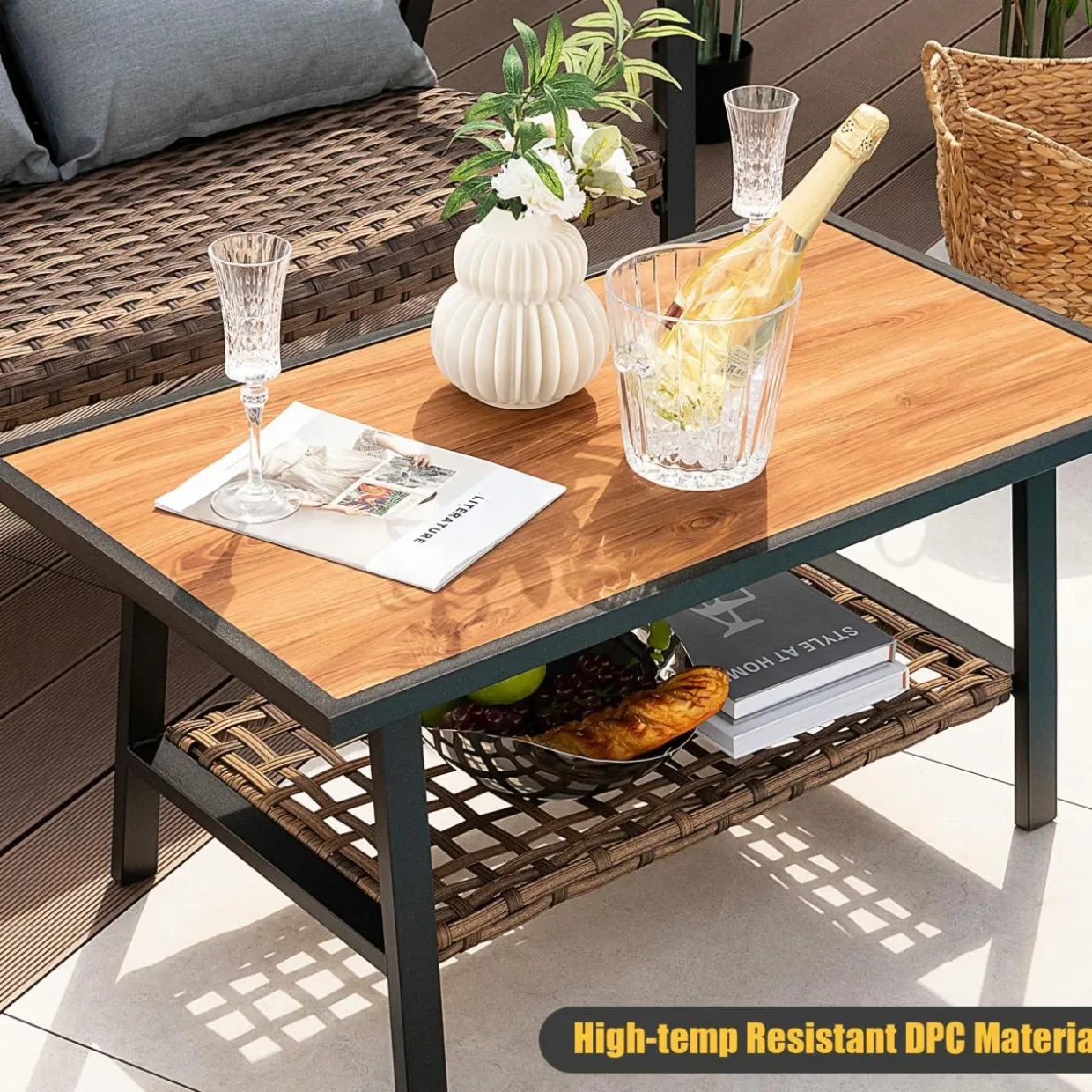 Tangkula 2 Pieces Patio Wicker Furniture Set with 4D Air Fiber Cushion