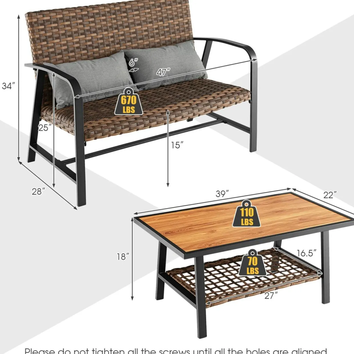 Tangkula 2 Pieces Patio Wicker Furniture Set with 4D Air Fiber Cushion