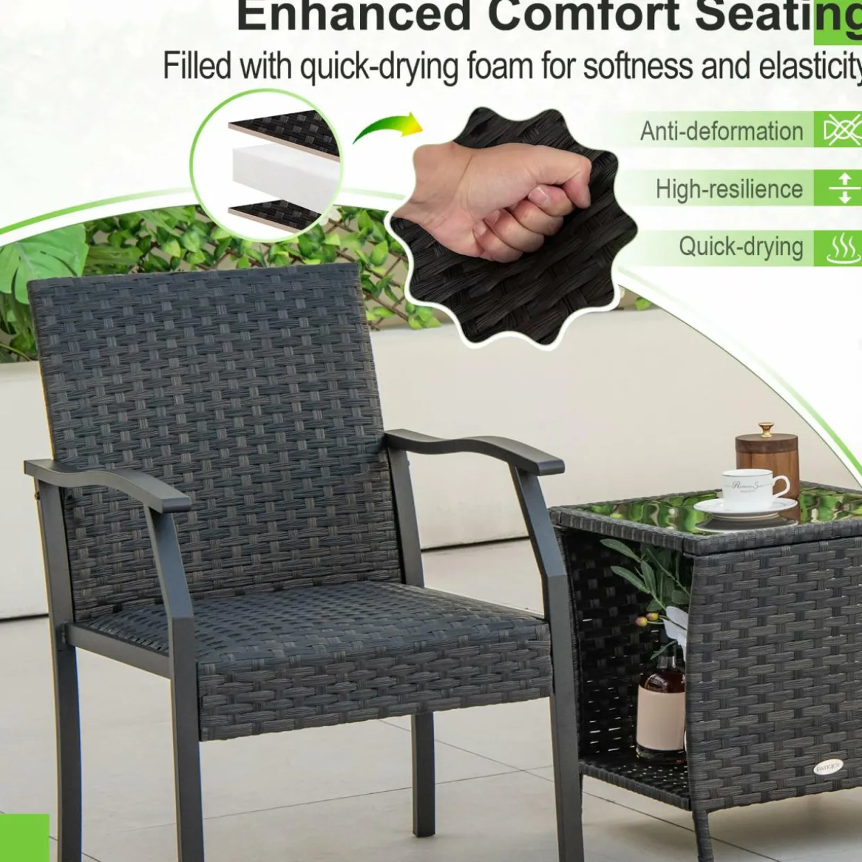 Tangkula 3 Pieces Patio Wicker Chair Set, Waterproof All Weahter Heavy Duty Outdoor Conversation Set