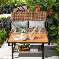 Tangkula 2 Pieces Patio Wicker Furniture Set with 4D Air Fiber Cushion