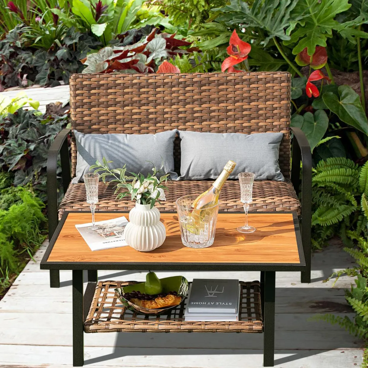 Tangkula 2 Pieces Patio Wicker Furniture Set with 4D Air Fiber Cushion