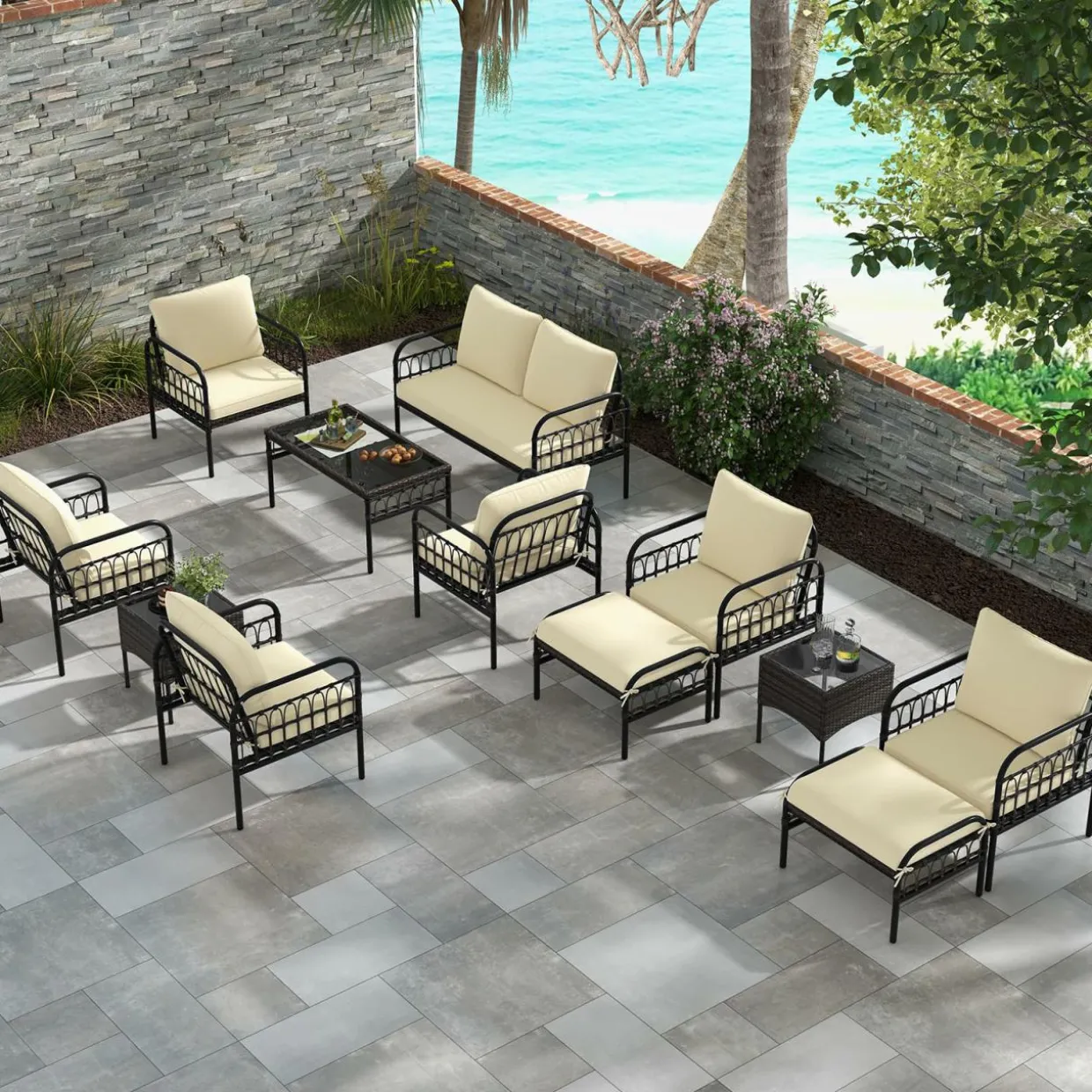 Tangkula 3 Pieces Patio Wicker Furniture Set, Outdoor Conversation Bistro Set