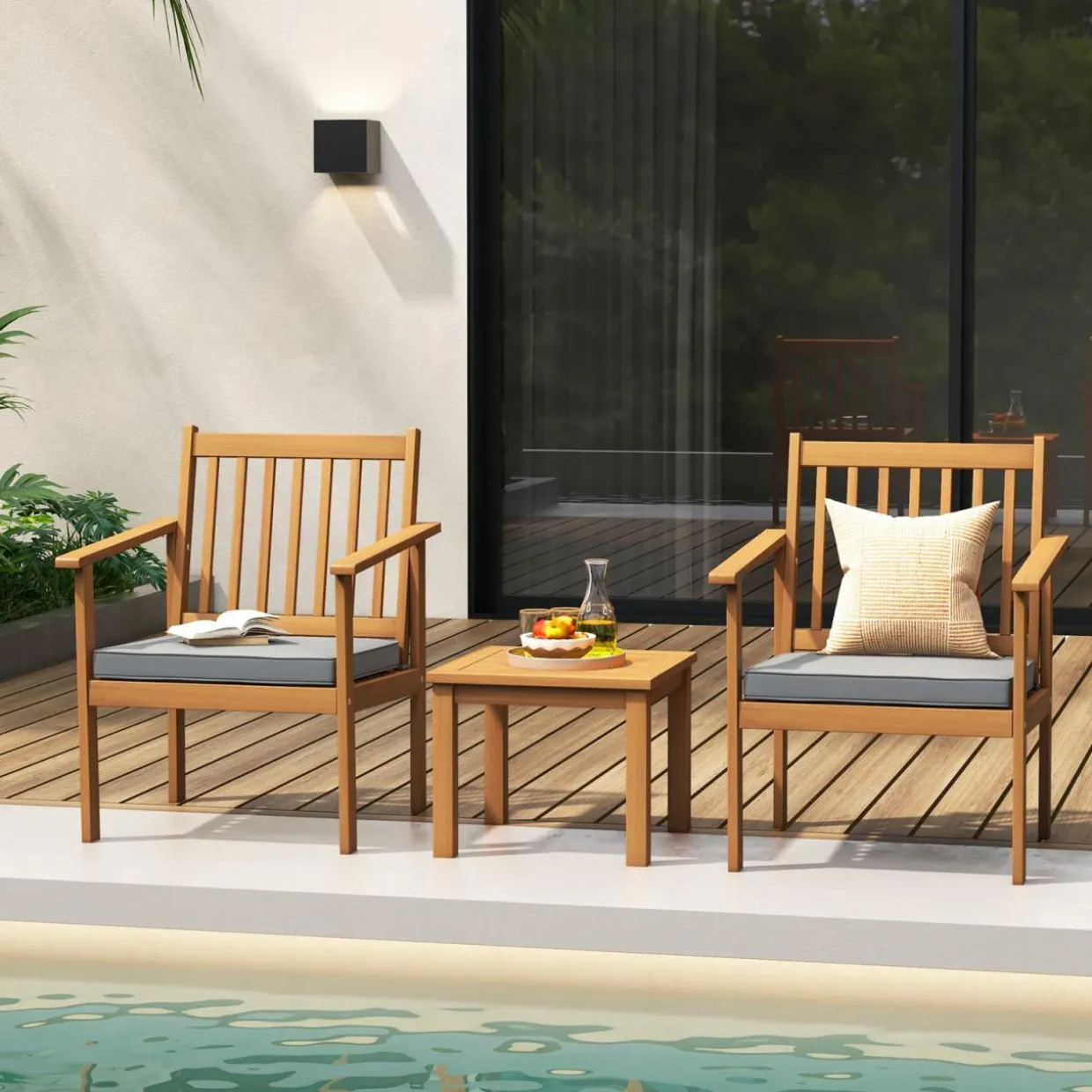 Tangkula 3 Pieces Patio Wood Furniture Set