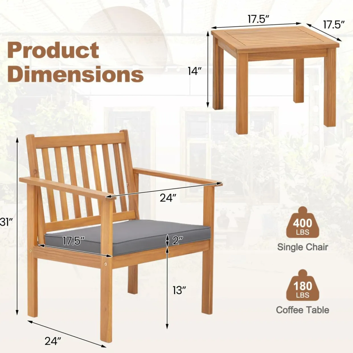 Tangkula 3 Pieces Patio Wood Furniture Set
