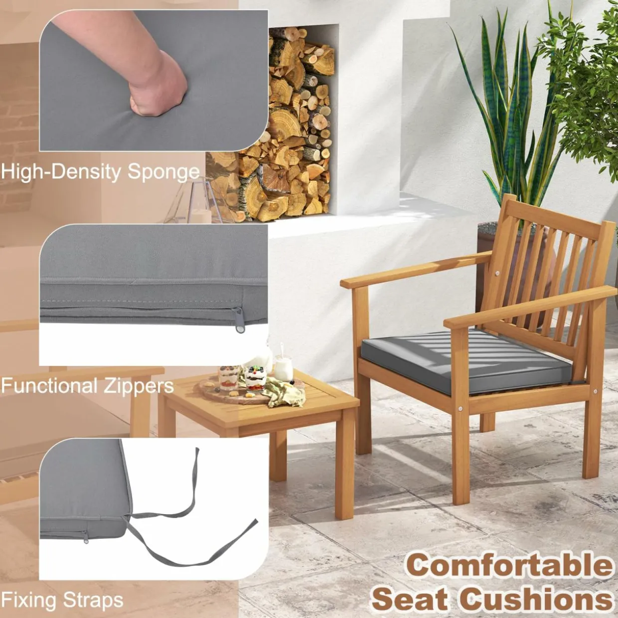 Tangkula 3 Pieces Patio Wood Furniture Set
