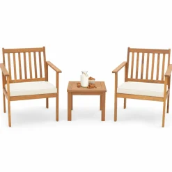 Tangkula 3 Pieces Patio Wood Furniture Set
