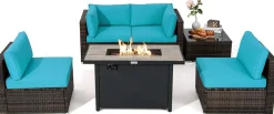 Tangkula 6 Pieces PE Rattan Wicker Sectional Sofa with 42