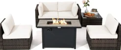 Tangkula 6 Pieces PE Rattan Wicker Sectional Sofa with 42