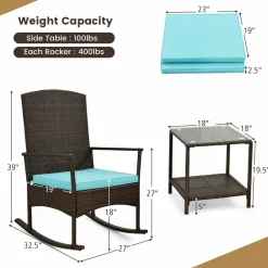Tangkula 3 Pieces Rocking Wicker Bistro Set, Outdoor Front Porch Rocker Chairs Conversation Set