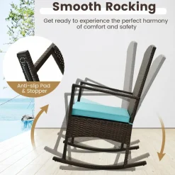 Tangkula 3 Pieces Rocking Wicker Bistro Set, Outdoor Front Porch Rocker Chairs Conversation Set