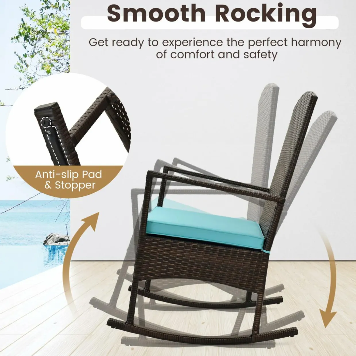 Tangkula 3 Pieces Rocking Wicker Bistro Set, Outdoor Front Porch Rocker Chairs Conversation Set