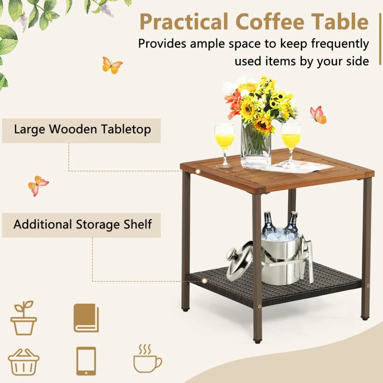 Tangkula 3 Pieces Rocking Bistro Set, Outdoor Rocker Chair with Coffee Table & Cushions