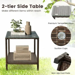 Tangkula 3 Pieces Rocking Wicker Bistro Set, Outdoor Front Porch Rocker Chairs Conversation Set