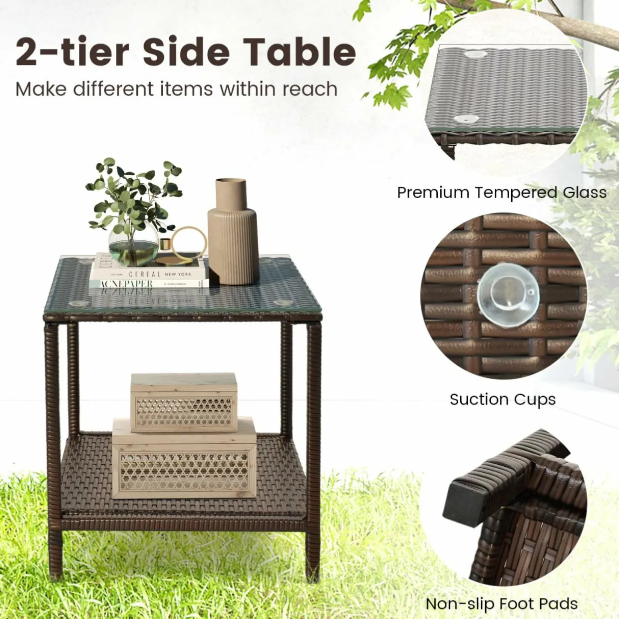 Tangkula 3 Pieces Rocking Wicker Bistro Set, Outdoor Front Porch Rocker Chairs Conversation Set