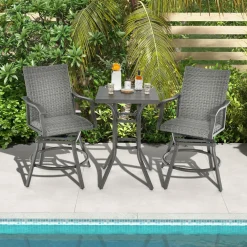 Tangkula 3 Pieces Swivel Bar Set, Aluminum Bar Height Furniture Set