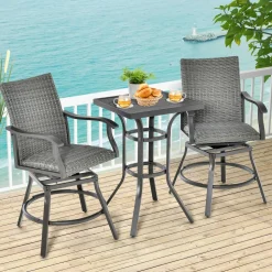 Tangkula 3 Pieces Swivel Bar Set, Aluminum Bar Height Furniture Set