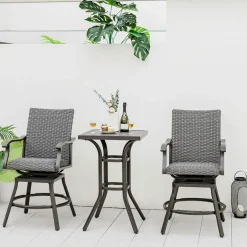 Tangkula 3 Pieces Swivel Bar Set, Aluminum Bar Height Furniture Set