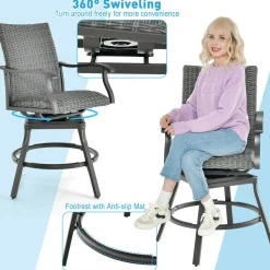 Tangkula 3 Pieces Swivel Bar Set, Aluminum Bar Height Furniture Set