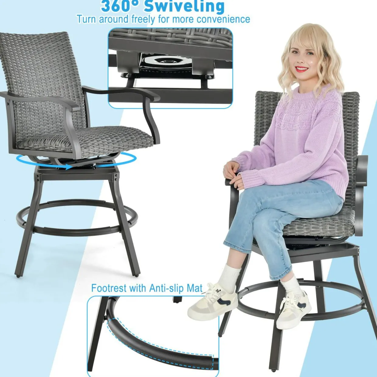 Tangkula 3 Pieces Swivel Bar Set, Aluminum Bar Height Furniture Set