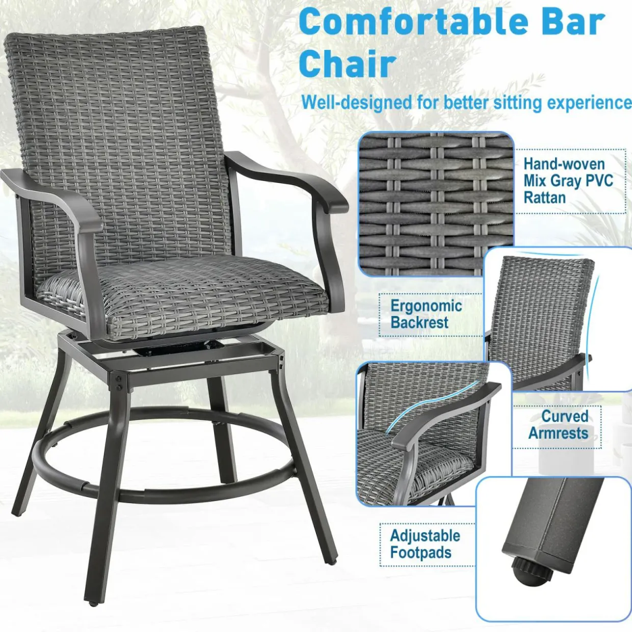 Tangkula 3 Pieces Swivel Bar Set, Aluminum Bar Height Furniture Set
