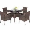 Tangkula 5 Pieces Wicker Patio Dining Set, Outdoor PE Rattan Chairs Table Set with 4 Seat Cushions