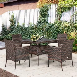 Tangkula 5 Pieces Wicker Patio Dining Set, Outdoor PE Rattan Chairs Table Set with 4 Seat Cushions