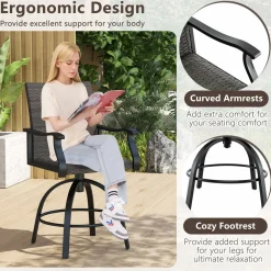 Tangkula 3 Pieces Wicker Patio Swivel Bar Set