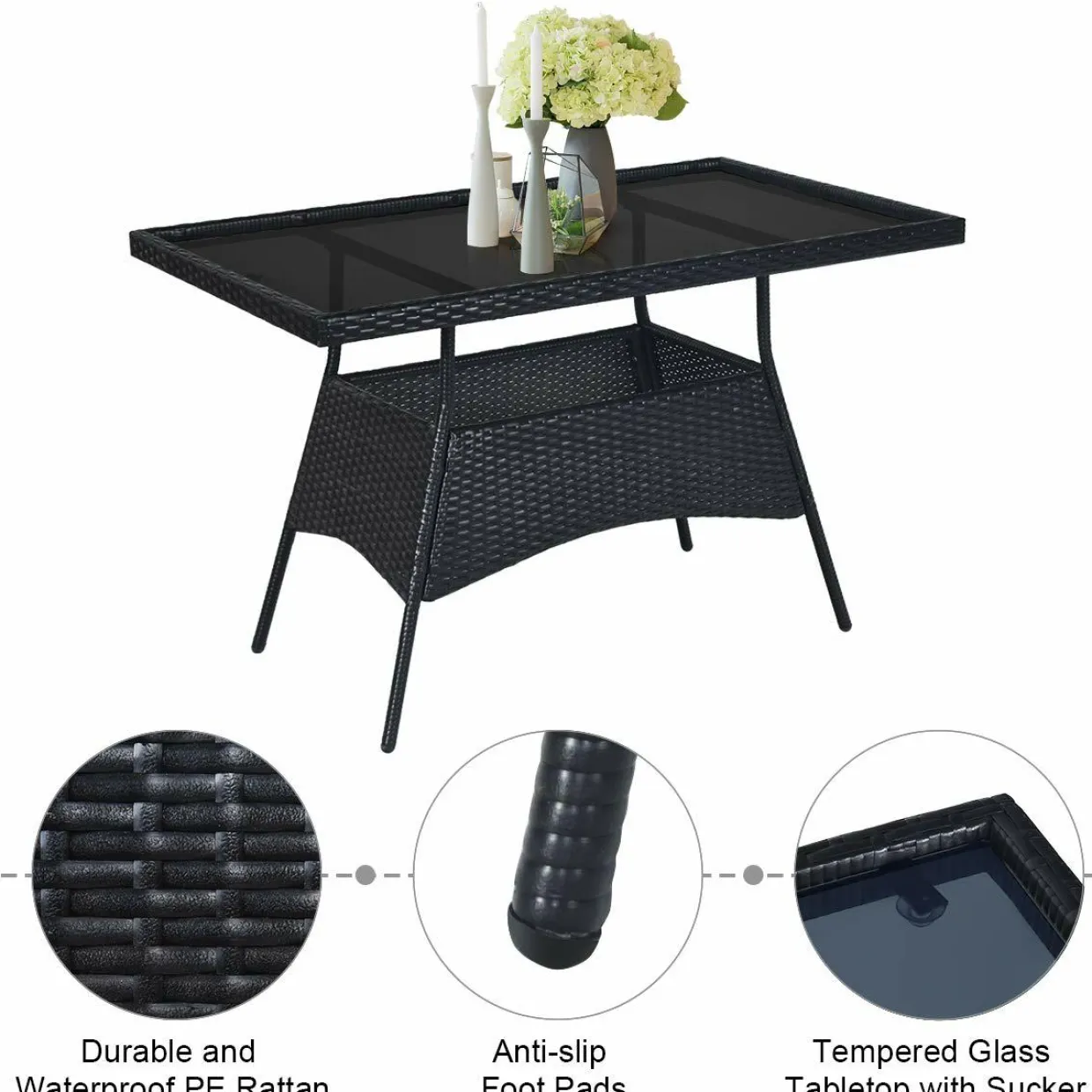 Tangkula 10 Pieces Wicker Patio Dining Set, Outdoor Rattan Table & Chairs Set with Padded Cushions