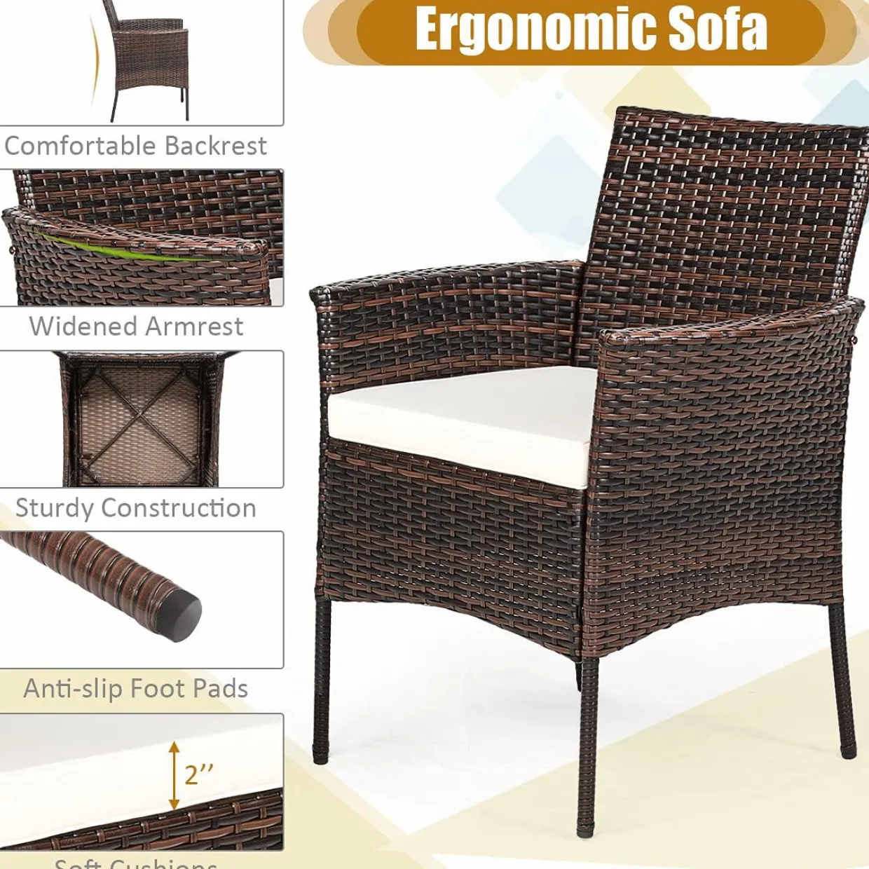 Tangkula 5 Pieces Wicker Patio Dining Set, Outdoor PE Rattan Chairs Table Set with 4 Seat Cushions
