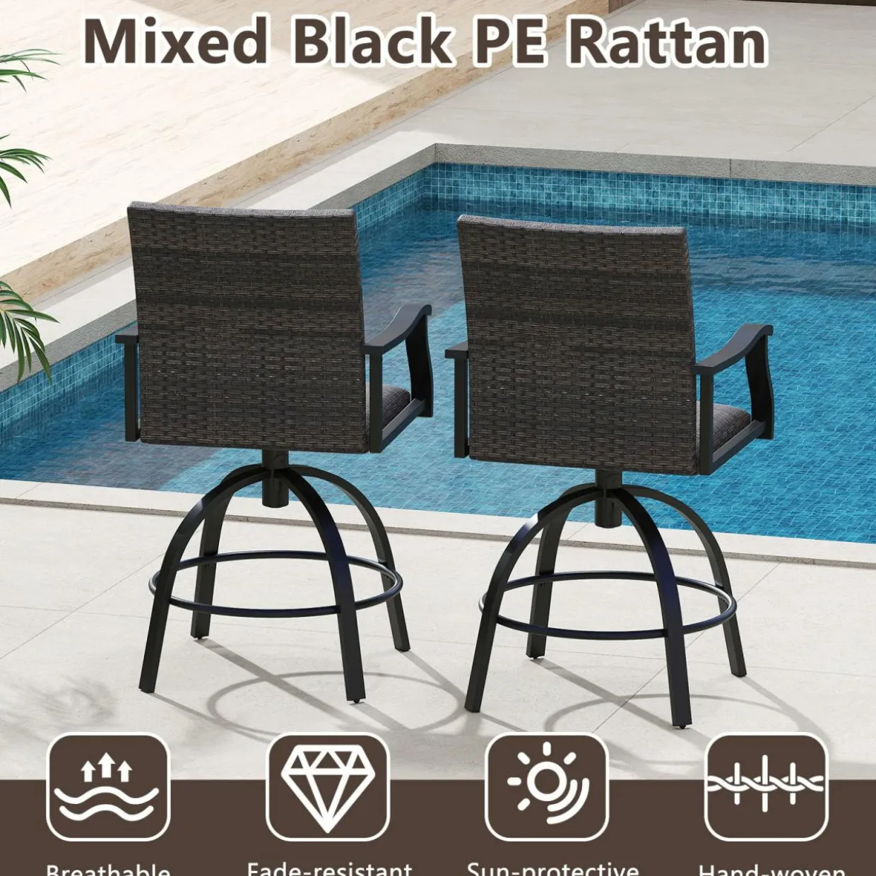 Tangkula 3 Pieces Wicker Patio Swivel Bar Set